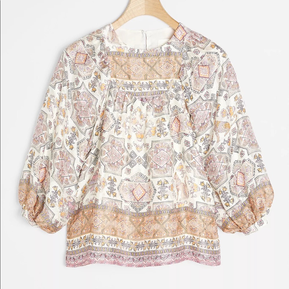 Anthropologie Flora Silk Blouse Neutral Size Small NWT - Picture 2 of 6